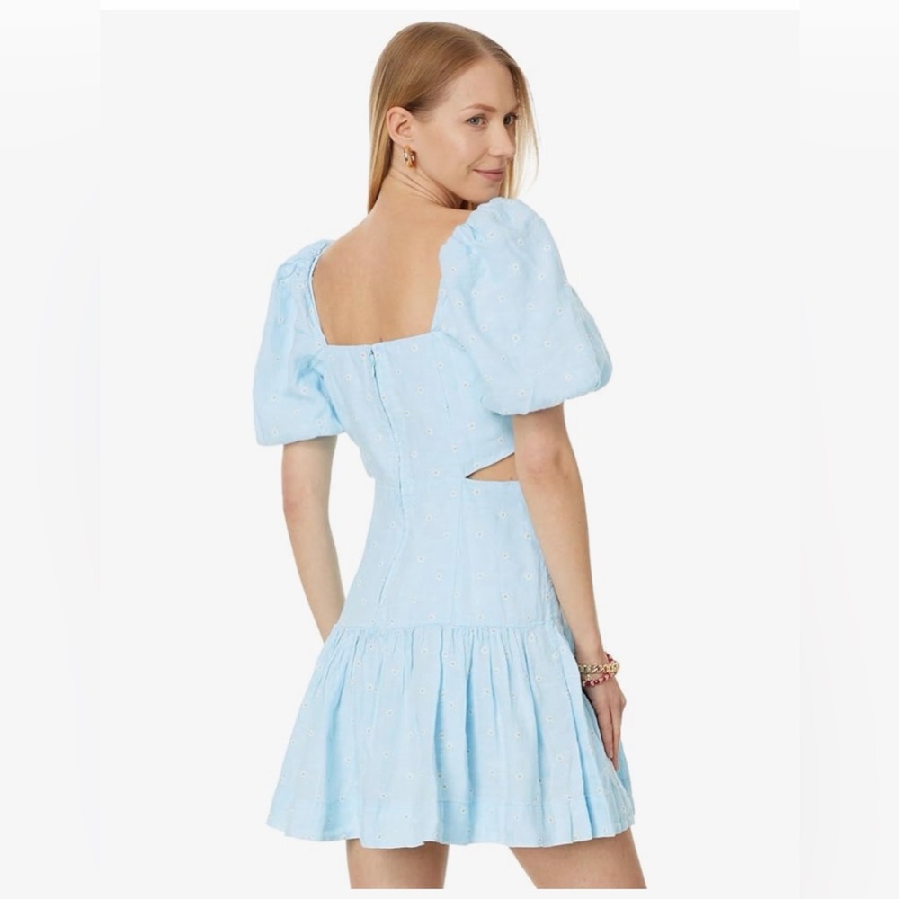 Lilly Pulitzer Kylanne Embroidered Linen Dress Hydra Blue You Drive Daisy 00